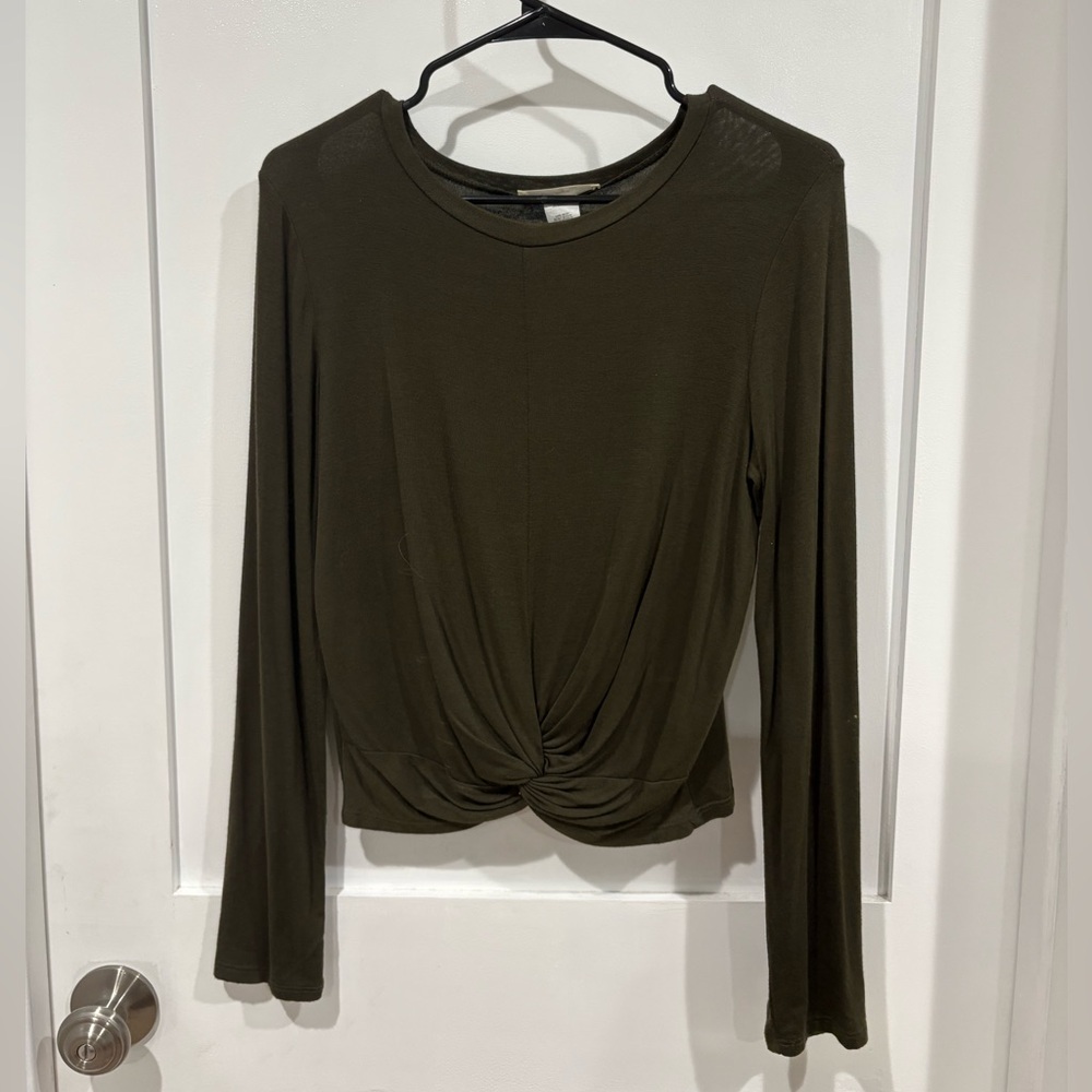 Gaze Olive Twist Front Long Sleeve Top